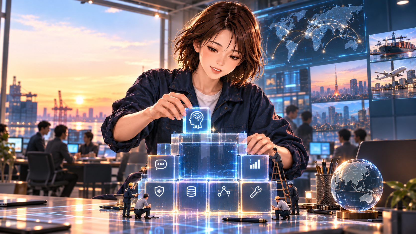 東京HQで自社の業務システムを改善するAsiacomチームのイメージ